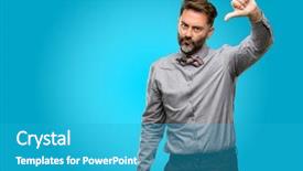  Presentation with fixing his black bow tie - Colorful PPT theme enhanced with bow tie showing thumbs down backdrop and a  colored foreground