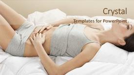  Presentation with constipation - Slides featuring bowel - young woman stroking her belly background and a lemonade colored foreground