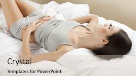  Presentation with constipation - PPT theme enhanced with bowel - young woman stroking her belly background and a soft green colored foreground