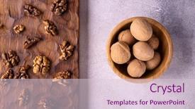  Presentation with dried fruits seeds nuts walnuts - Cool new PPT theme with bowl and on wooden carved backdrop and a lemonade colored foreground