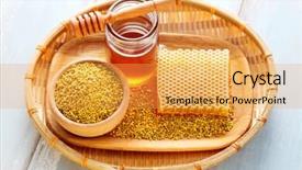  Presentation with comb bee - Theme having bowl full of bee pollen background and a yellow colored foreground