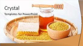  Presentation with honey bee - PPT layouts having bowl full of bee pollen background and a sky blue colored foreground