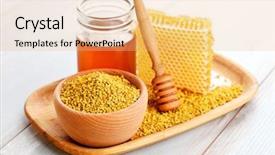  Presentation with comb bee - Cool new PPT layouts with bowl full of bee pollen backdrop and a coral colored foreground