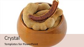  Presentation with bowl - Presentation featuring wooden bowl full of big tamarind pods tamarindus indica isolated on white background and a red colored foreground