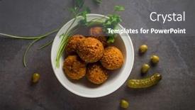  Presentation with street food - Cool new PPT layouts with bowl-full-of-fried-falafel backdrop and a gray colored foreground