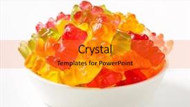  Presentation with bowl - Colorful PPT theme enhanced with bowl full of gummy bears backdrop and a gold colored foreground