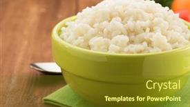  Presentation with rice - Amazing slide deck having bowl full of rice isolated on wooden background backdrop and a tawny brown colored foreground
