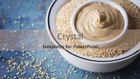  Presentation with sauce - Slide set having bowl-full-of-tahini-sauce background and a coral colored foreground