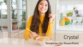  Presentation with asian chopsticks - Presentation theme having bowl of asian rice background and a coral colored foreground
