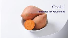 Presentation with sweet - Colorful slides enhanced with bowl of batata sweet potatoes on white background backdrop and a sky blue colored foreground