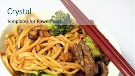  Presentation with chopsticks - Audience pleasing theme consisting of bowl of beef chow mein backdrop and a sky blue colored foreground