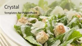  Presentation with salad - PPT theme featuring kaiser - bowl of caesar salad background and a mint green colored foreground