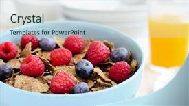  Presentation with orange juice - Slide set with bowl of cereal with orange juice diet concept background and a sky blue colored foreground