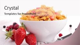  Presentation with breakfast cereal - Theme enhanced with bowl of cereals and strawberries background and a sky blue colored foreground