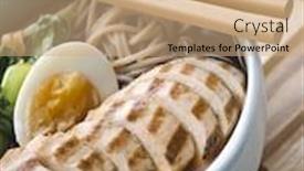  Presentation with noodle - Slides featuring bowl-of-chargrilled-chicken-soba background and a coral colored foreground