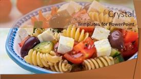  Presentation with pasta - Presentation design enhanced with bowl-of-cheese-salad background and a coral colored foreground