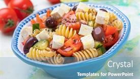  Presentation with pasta - Presentation design consisting of bowl-of-cheese-salad background and a teal colored foreground