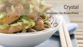  Presentation with noodles - Beautiful presentation featuring bowl-of-chicken-and-leek backdrop and a soft green colored foreground