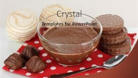  Presentation with sweets - Presentation design consisting of bowl of chocolate and sweets isolated on white background and a soft green colored foreground