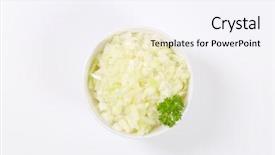  Presentation with onion - Slides having bowl of chopped raw onion background and a sky blue colored foreground