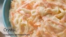  Presentation with food in spoon falling - Presentation theme having cr che - bowl of coleslaw background and a coral colored foreground