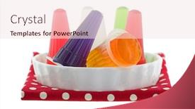  Presentation with jelly - PPT theme featuring bowl-of-colorful-assorted-carrageenan background and a sky blue colored foreground