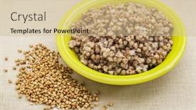  Presentation with bowl - Amazing slide deck having bowl-of-cooked-buckwheat-kasha backdrop and a soft green colored foreground
