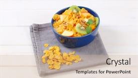  Presentation with corn flakes - Beautiful PPT theme featuring bowl of corn flakes backdrop and a coral colored foreground