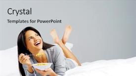  Presentation with stay healthy - Cool new slide set with bowl of cornflakes eating breakfast backdrop and a light gray colored foreground