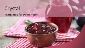  Presentation with sports table tennis two ping - Slide deck enhanced with bowl of delicious plum jam background and a coral colored foreground