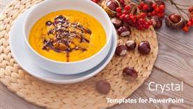  Presentation with soup - Audience pleasing slides consisting of bowl-of-delicious-pumpkin-soup backdrop and a coral colored foreground