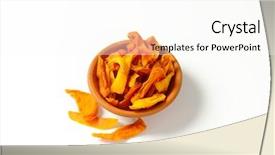  Presentation with mango fruit and mango cubes - Presentation with bowl-of-dried-mango-slices background and a cream colored foreground