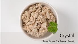  Presentation with spread - Audience pleasing PPT theme consisting of bowl-of-fish-spread backdrop and a soft green colored foreground