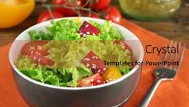  Presentation with table napkin - Audience pleasing slide deck consisting of bowl of fresh green salad on table with napkin closeup backdrop and a red colored foreground