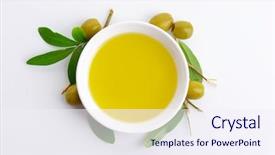  Presentation with olive oil - Colorful PPT theme enhanced with bowl of fresh olive oil backdrop and a sky blue colored foreground