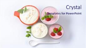  Presentation with yogurt - Presentation theme featuring bowl of fresh yogurt with pieces of tropical fruits on white background background and a sky blue colored foreground