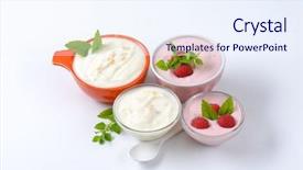  Presentation with yogurt - Cool new presentation with bowl of fresh yogurt with pieces of tropical fruits on white background backdrop and a sky blue colored foreground