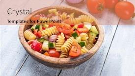  Presentation with pasta - Beautiful PPT layouts featuring bowl-of-fusili-pasta-salad backdrop and a coral colored foreground