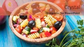  Presentation with pasta - Audience pleasing PPT theme consisting of bowl-of-fusili-pasta-salad backdrop and a coral colored foreground