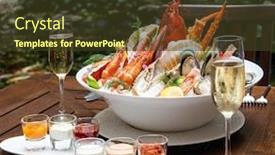  Presentation with vintage food - Presentation design having bowl-of-gourmet-fresh-seafood background and a tawny brown colored foreground