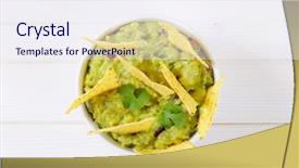  Presentation with tortilla - Presentation design consisting of bowl of guacamole with corn tortilla chips on white background background and a sky blue colored foreground