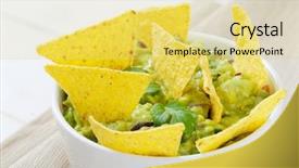  Presentation with tortilla - Cool new PPT theme with bowl of guacamole with corn tortilla chips - close up backdrop and a yellow colored foreground