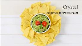  Presentation with tortilla - Presentation theme with bowl of guacamole with corn tortilla chips on white background background and a yellow colored foreground