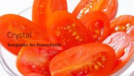  Presentation with bowl - Theme with bowl of halved oval tomatoes - detail background and a red colored foreground