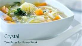  Presentation with healthy soup - Presentation with bowl of healthy cabbage and sweet potato soup with parsley background and a light blue colored foreground
