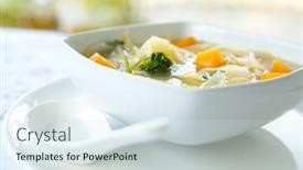  Presentation with healthy soup - Colorful presentation theme enhanced with bowl of healthy cabbage and sweet potato soup with parsley backdrop and a sky blue colored foreground