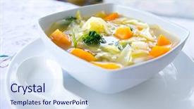  Presentation with healthy soup - Presentation theme enhanced with bowl of healthy cabbage and sweet potato soup with parsley background and a sky blue colored foreground