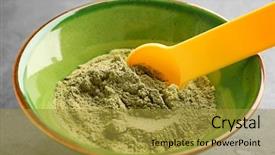  Presentation with hemp - PPT theme consisting of bowl of hemp protein powder background and a gold colored foreground