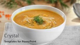  Presentation with lentils - Audience pleasing presentation consisting of bowl of homemade lentils creme soup on table closeup backdrop and a light gray colored foreground