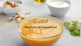  Presentation with lentils - Theme enhanced with bowl of homemade lentils creme soup on table background and a coral colored foreground